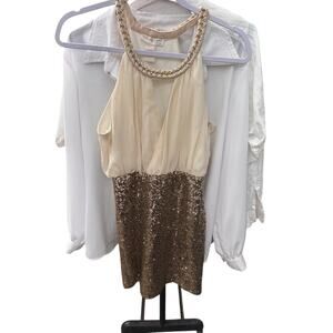 Y2K Vintage Agaci Halter Small Goddess Neckline Sequin Cocktail Dress Stretch